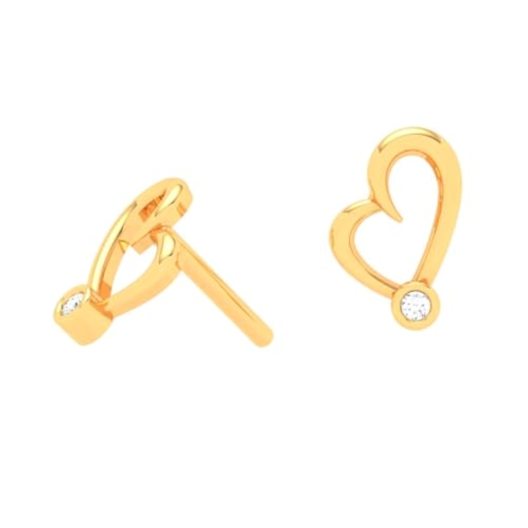 Women's 14K Yellow Gold Heart Outline Stone Studs